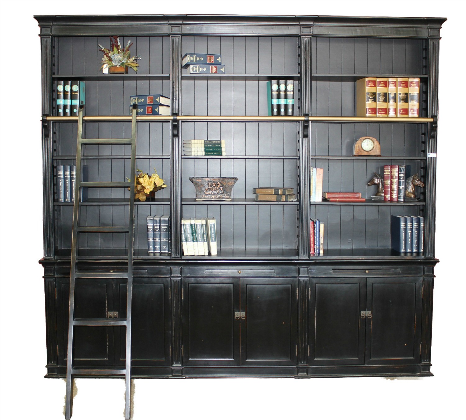 Black Large Bookcase With Ladder Sd 108