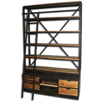 Bookcase with Ladder Natural Reclaimed Pine with Iron TH-136