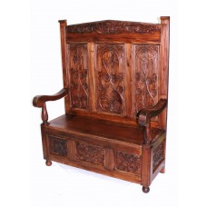 Tall Carved Hall Bench