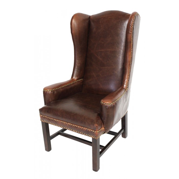 Tall Leather Wing Back Arm Chair Dining, High Back Leather Armchair